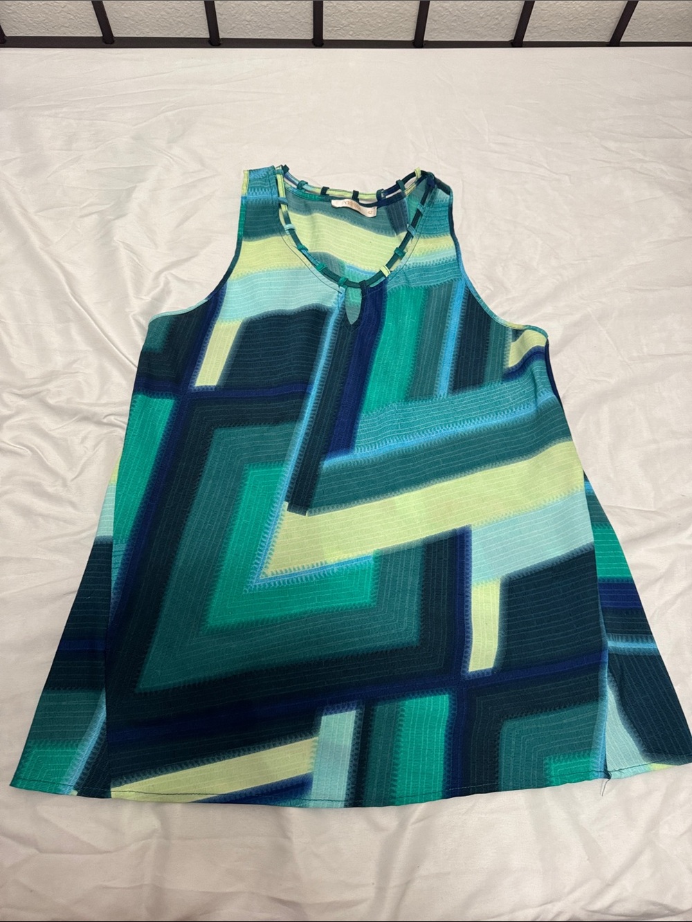 Geometric Print Tank Top - Teal Multi